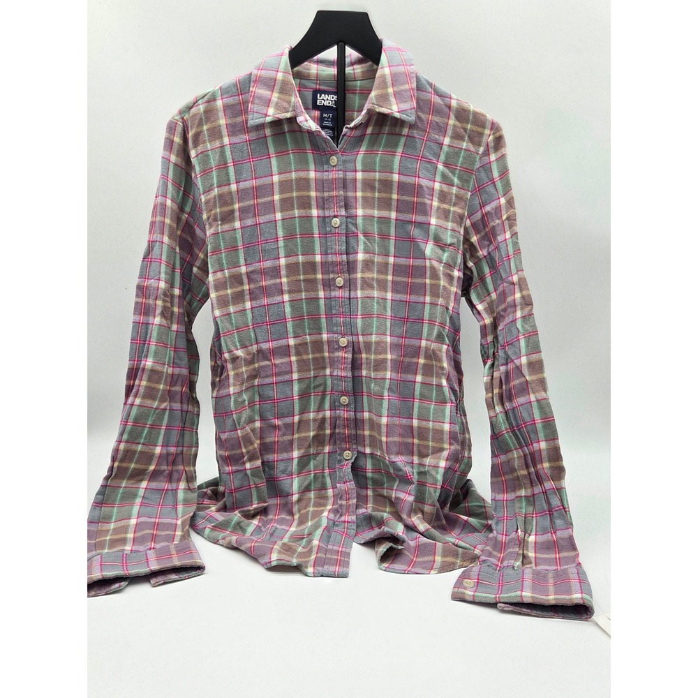 Lands' End Women's M 10-12 Multicolor Plaid Cotton Flannel Shirt NWT 101-471